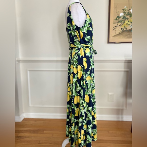 Ann Taylor LOFT Lemon Tie Waist Midi Dress sz Large - Picture 5 of 16